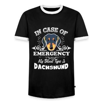 My Blood Type Is Dachshund - Men's Ringer Shirt - black/white - Front - AI Model Female 172 light (172cm) & AI Model Male 178 light (178cm)