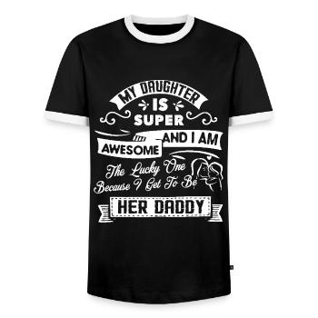 My Daughter Is Super Awesome - Men's Ringer Shirt - black/white - Front - AI Model Female 172 light (172cm) & AI Model Male 178 light (178cm)