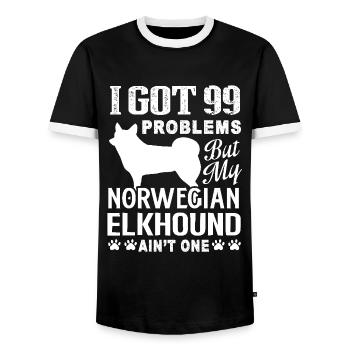 Norwegian Elkhound Ain't Problem One - Men's Ringer Shirt - black/white - Front - AI Model Female 172 light (172cm) & AI Model Male 178 light (178cm)