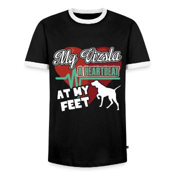 My Vizsla A Heartbeat At My Feet - Men's Ringer Shirt - black/white - Front - AI Model Female 172 light (172cm) & AI Model Male 178 light (178cm)