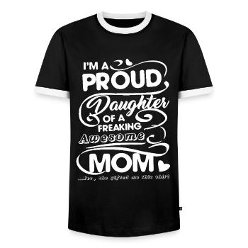 Proud Daughter Of A Freaking Awesome Mom - Men's Ringer Shirt - black/white - Front - AI Model Female 172 light (172cm) & AI Model Male 178 light (178cm)