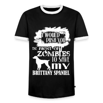 Save My Brittany Spaniel - Men's Ringer Shirt - black/white - Front - AI Model Female 172 light (172cm) & AI Model Male 178 light (178cm)