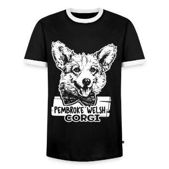 I Love Pembroke Welsh Corgi - Men's Ringer Shirt - black/white - Front - AI Model Female 172 light (172cm) & AI Model Male 178 light (178cm)