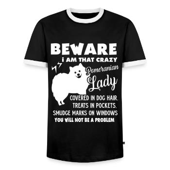 Beware I Am That Crazy Pomeranian Lady - Men's Ringer Shirt - black/white - Front - AI Model Female 172 light (172cm) & AI Model Male 178 light (178cm)
