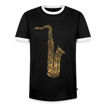 Saxophone Geometric - Men's Ringer Shirt - black/white - Front - AI Model Female 172 light (172cm) & AI Model Male 178 light (178cm)