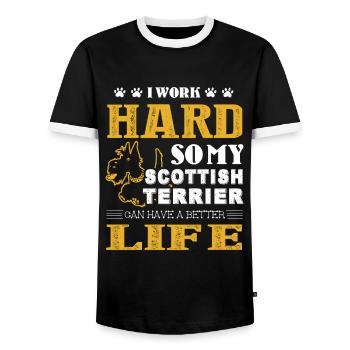 Scottish Terrier Can Live A Better Life - Men's Ringer Shirt - black/white - Front - AI Model Female 172 light (172cm) & AI Model Male 178 light (178cm)