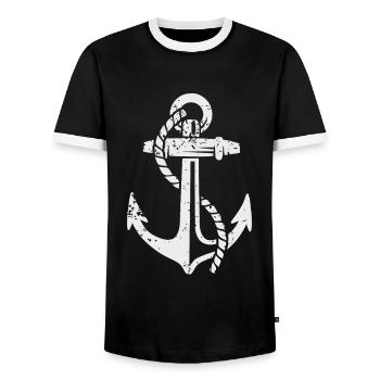 Maritime Boat Anchor Sailor Captain - Men's Ringer Shirt - black/white - Front - AI Model Female 172 light (172cm) & AI Model Male 178 light (178cm)