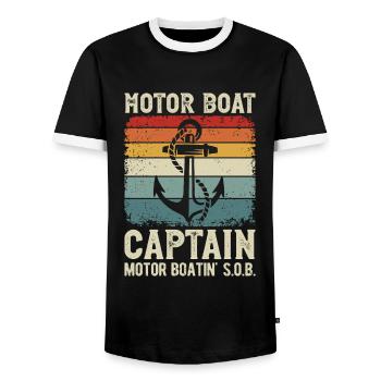 Motor Boat Captain Anchor Motor Boating - Men's Ringer Shirt - black/white - Front - AI Model Female 172 light (172cm) & AI Model Male 178 light (178cm)