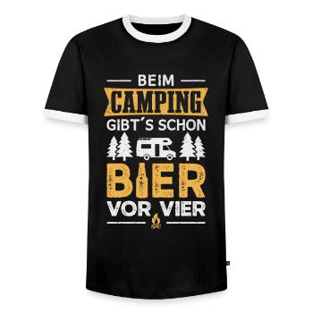Camping Bier Wohnmobil Camper Campingplatz - Männer Kontrast-T-Shirt - Schwarz/Weiß - Vorne - AI Model Female 172 light (172cm) & AI Model Male 178 light (178cm)