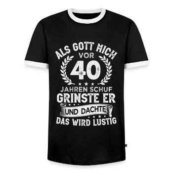 40. Geburtstag als Gott mich vor 40 Jahren schuf - Männer Kontrast-T-Shirt - Schwarz/Weiß - Vorne - AI Model Female 172 light (172cm) & AI Model Male 178 light (178cm)