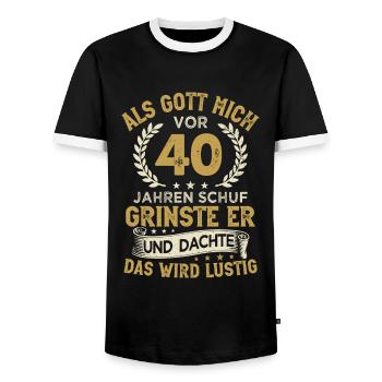 40. Geburtstag als Gott mich vor 40 Jahren schuf - Männer Kontrast-T-Shirt - Schwarz/Weiß - Vorne - AI Model Female 172 light (172cm) & AI Model Male 178 light (178cm)