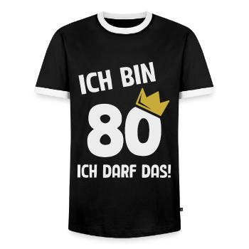 80. Geburtstag ich bin 80 Jahre ich darf das - Männer Kontrast-T-Shirt - Schwarz/Weiß - Vorne - AI Model Female 172 light (172cm) & AI Model Male 178 light (178cm)
