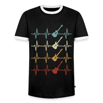 Guitares Heartbeat Guitariste Musicien Guitare - T-shirt contrasté Homme - noir/blanc - Devant - AI Model Female 172 light (172cm) & AI Model Male 178 light (178cm)