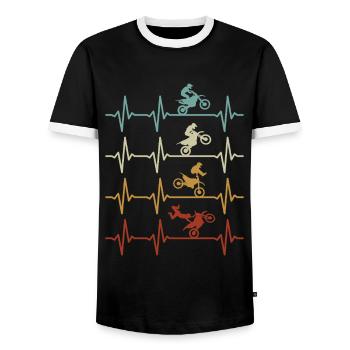 Motocross Heartbeat Enduro Supercross Dirt Bike - T-shirt contrasté Homme - noir/blanc - Devant - AI Model Female 172 light (172cm) & AI Model Male 178 light (178cm)