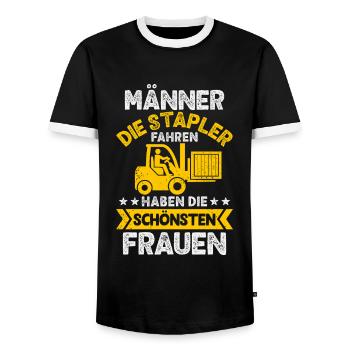 Gabelstapler Staplerfahrer Männer Lagerist - Männer Kontrast-T-Shirt - Schwarz/Weiß - Vorne - AI Model Female 172 light (172cm) & AI Model Male 178 light (178cm)