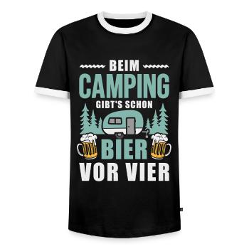 Camping Bier vor vier Wohnwagen Camper - Männer Kontrast-T-Shirt - Schwarz/Weiß - Vorne - AI Model Female 172 light (172cm) & AI Model Male 178 light (178cm)