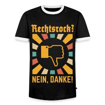 Rechtsrock? Nein, Danke! (Strahlen / 4C) - Männer Kontrast-T-Shirt - Schwarz/Weiß - Vorne - AI Model Female 172 light (172cm) & AI Model Male 178 light (178cm)