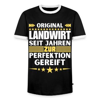 Farmer matured to perfection - Men's Ringer Shirt - black/white - Front - AI Model Female 172 light (172cm) & AI Model Male 178 light (178cm)