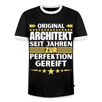 Architect matured to perfection - Men's Ringer Shirt - black/white - Front - AI Model Female 172 light (172cm) & AI Model Male 178 light (178cm)