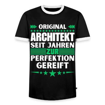 Architect matured to perfection - Men's Ringer Shirt - black/white - Front - AI Model Female 172 light (172cm) & AI Model Male 178 light (178cm)