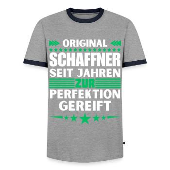 Conductors matured to perfection - Men's Ringer Shirt - grey/navy  - Front - AI Model Female 172 light (172cm) & AI Model Male 178 light (178cm)