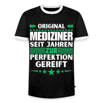 Physicians matured to perfection - Men's Ringer Shirt - black/white - Front - AI Model Female 172 light (172cm) & AI Model Male 178 light (178cm)