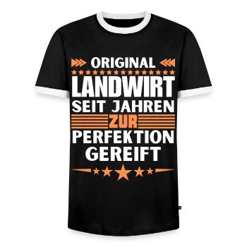 Farmer matured to perfection - Men's Ringer Shirt - black/white - Front - AI Model Female 172 light (172cm) & AI Model Male 178 light (178cm)