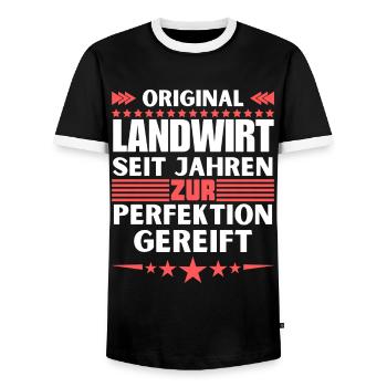 Farmer matured to perfection - Men's Ringer Shirt - black/white - Front - AI Model Female 172 light (172cm) & AI Model Male 178 light (178cm)