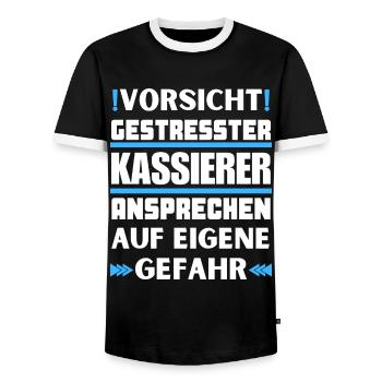 Gestresster Kassierer nicht ansprechen! - Männer Kontrast-T-Shirt - Schwarz/Weiß - Vorne - AI Model Female 172 light (172cm) & AI Model Male 178 light (178cm)