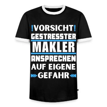Ne vous approchez pas d’un courtier stressé ! - T-shirt contrasté Homme - noir/blanc - Devant - AI Model Female 172 light (172cm) & AI Model Male 178 light (178cm)