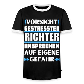 Don't talk to a stressed judge! - Men's Ringer Shirt - black/white - Front - AI Model Female 172 light (172cm) & AI Model Male 178 light (178cm)