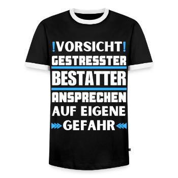 Don't talk to a stressed undertaker! - Men's Ringer Shirt - black/white - Front - AI Model Female 172 light (172cm) & AI Model Male 178 light (178cm)
