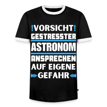 Don't talk to stressed astronomer! - Men's Ringer Shirt - black/white - Front - AI Model Female 172 light (172cm) & AI Model Male 178 light (178cm)