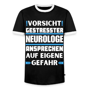 Don't talk to a stressed neurologist! - Men's Ringer Shirt - black/white - Front - AI Model Female 172 light (172cm) & AI Model Male 178 light (178cm)