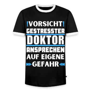Don't talk to stressed doctor! - Men's Ringer Shirt - black/white - Front - AI Model Female 172 light (172cm) & AI Model Male 178 light (178cm)