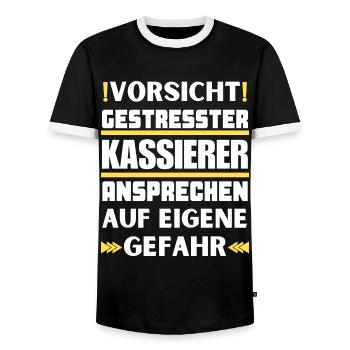 Gestresster Kassierer nicht ansprechen! - Männer Kontrast-T-Shirt - Schwarz/Weiß - Vorne - AI Model Female 172 light (172cm) & AI Model Male 178 light (178cm)