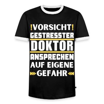 Don't talk to stressed doctor! - Men's Ringer Shirt - black/white - Front - AI Model Female 172 light (172cm) & AI Model Male 178 light (178cm)
