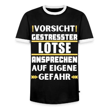 Gestresster Lotse nicht ansprechen! - Männer Kontrast-T-Shirt - Schwarz/Weiß - Vorne - AI Model Female 172 light (172cm) & AI Model Male 178 light (178cm)