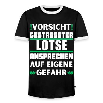 Gestresster Lotse nicht ansprechen! - Männer Kontrast-T-Shirt - Schwarz/Weiß - Vorne - AI Model Female 172 light (172cm) & AI Model Male 178 light (178cm)