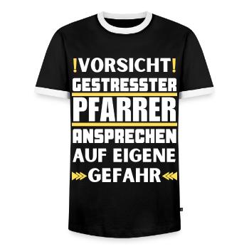 Don't talk to a stressed pastor! - Men's Ringer Shirt - black/white - Front - AI Model Female 172 light (172cm) & AI Model Male 178 light (178cm)