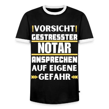 Don't talk to a stressed notary! - Men's Ringer Shirt - black/white - Front - AI Model Female 172 light (172cm) & AI Model Male 178 light (178cm)