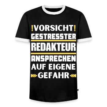Gestresster Redakteur nicht ansprechen! - Männer Kontrast-T-Shirt - Schwarz/Weiß - Vorne - AI Model Female 172 light (172cm) & AI Model Male 178 light (178cm)