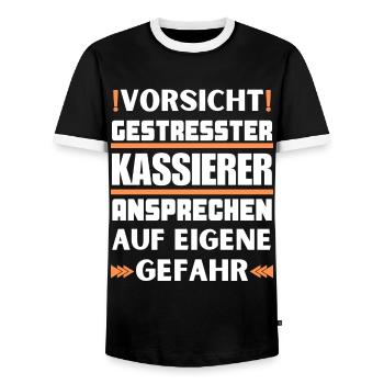 Gestresster Kassierer nicht ansprechen! - Männer Kontrast-T-Shirt - Schwarz/Weiß - Vorne - AI Model Female 172 light (172cm) & AI Model Male 178 light (178cm)