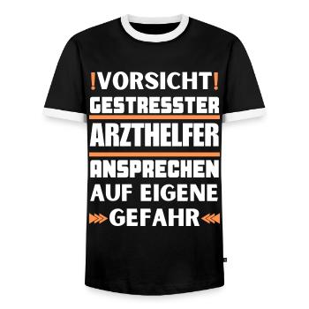 Gestresster Arzthelfer nicht ansprechen! - Männer Kontrast-T-Shirt - Schwarz/Weiß - Vorne - AI Model Female 172 light (172cm) & AI Model Male 178 light (178cm)