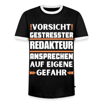 Gestresster Redakteur nicht ansprechen! - Männer Kontrast-T-Shirt - Schwarz/Weiß - Vorne - AI Model Female 172 light (172cm) & AI Model Male 178 light (178cm)