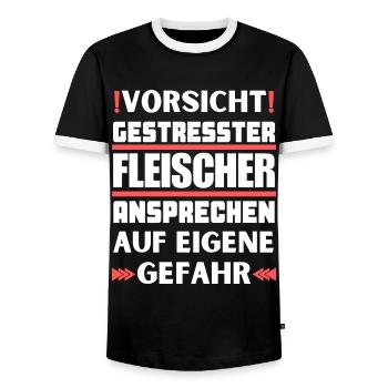 Gestresster Fleischer nicht ansprechen! - Männer Kontrast-T-Shirt - Schwarz/Weiß - Vorne - AI Model Female 172 light (172cm) & AI Model Male 178 light (178cm)