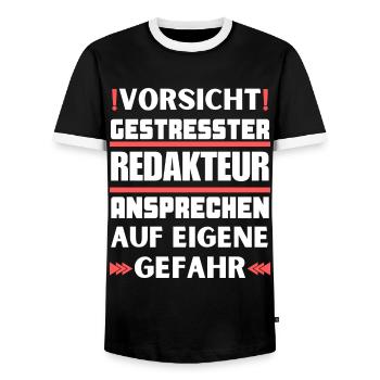 Gestresster Redakteur nicht ansprechen! - Männer Kontrast-T-Shirt - Schwarz/Weiß - Vorne - AI Model Female 172 light (172cm) & AI Model Male 178 light (178cm)