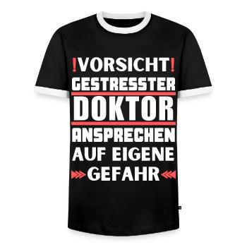 Don't talk to stressed doctor! - Men's Ringer Shirt - black/white - Front - AI Model Female 172 light (172cm) & AI Model Male 178 light (178cm)