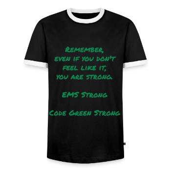 EMS Strong Code Green Strong - Men's Ringer Shirt - black/white - Front - AI Model Female 172 light (172cm) & AI Model Male 178 light (178cm)