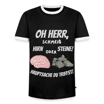 Oh Herr, schmeiß Hirn oder Steine! - Männer Kontrast-T-Shirt - Schwarz/Weiß - Vorne - AI Model Female 172 light (172cm) & AI Model Male 178 light (178cm)